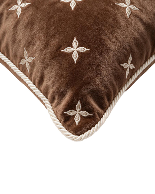 4 Petal Flower Green Velvet Embroidered Cushion Cover