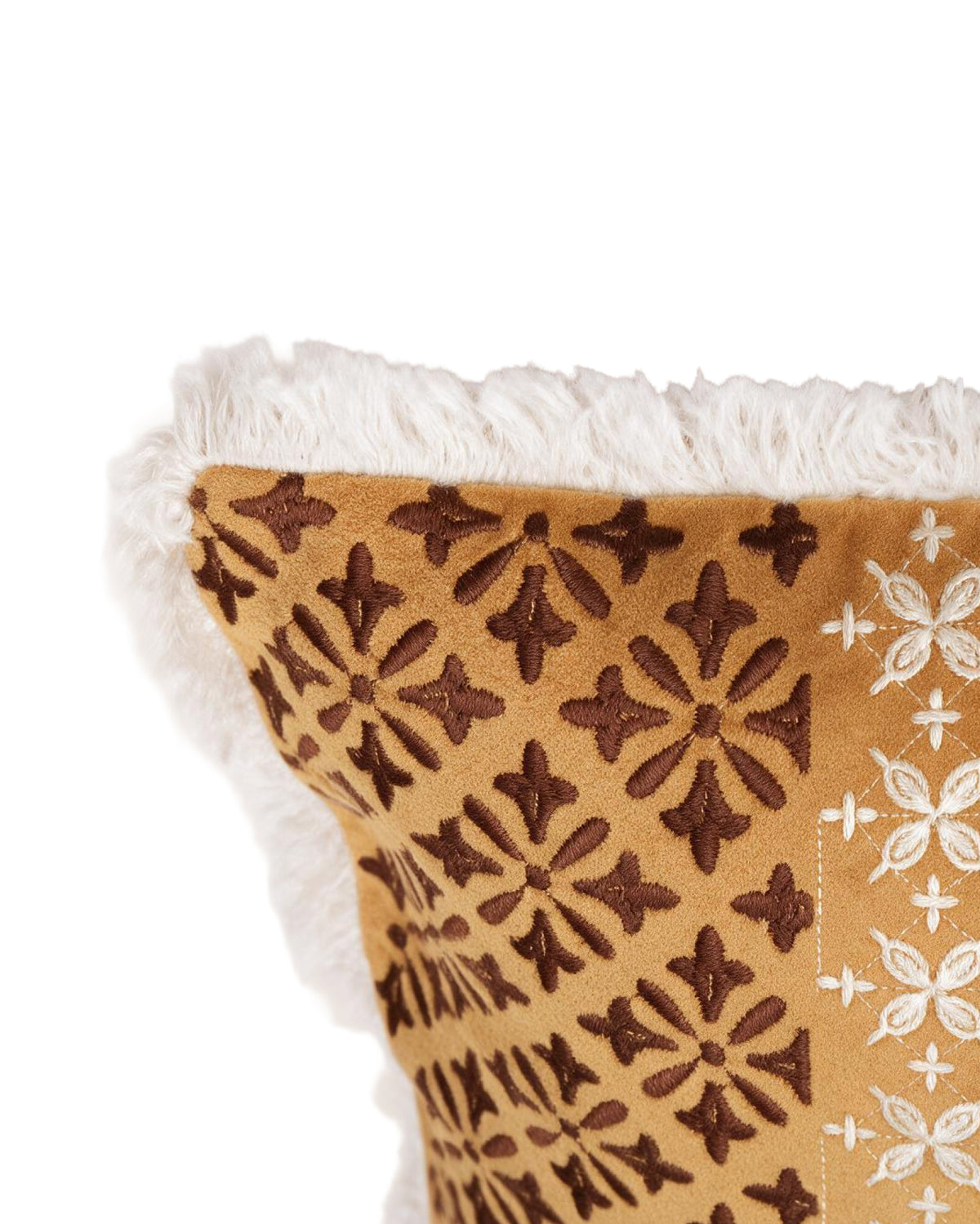 Geo Flower Brown Velvet Embroidered Cushion Cover