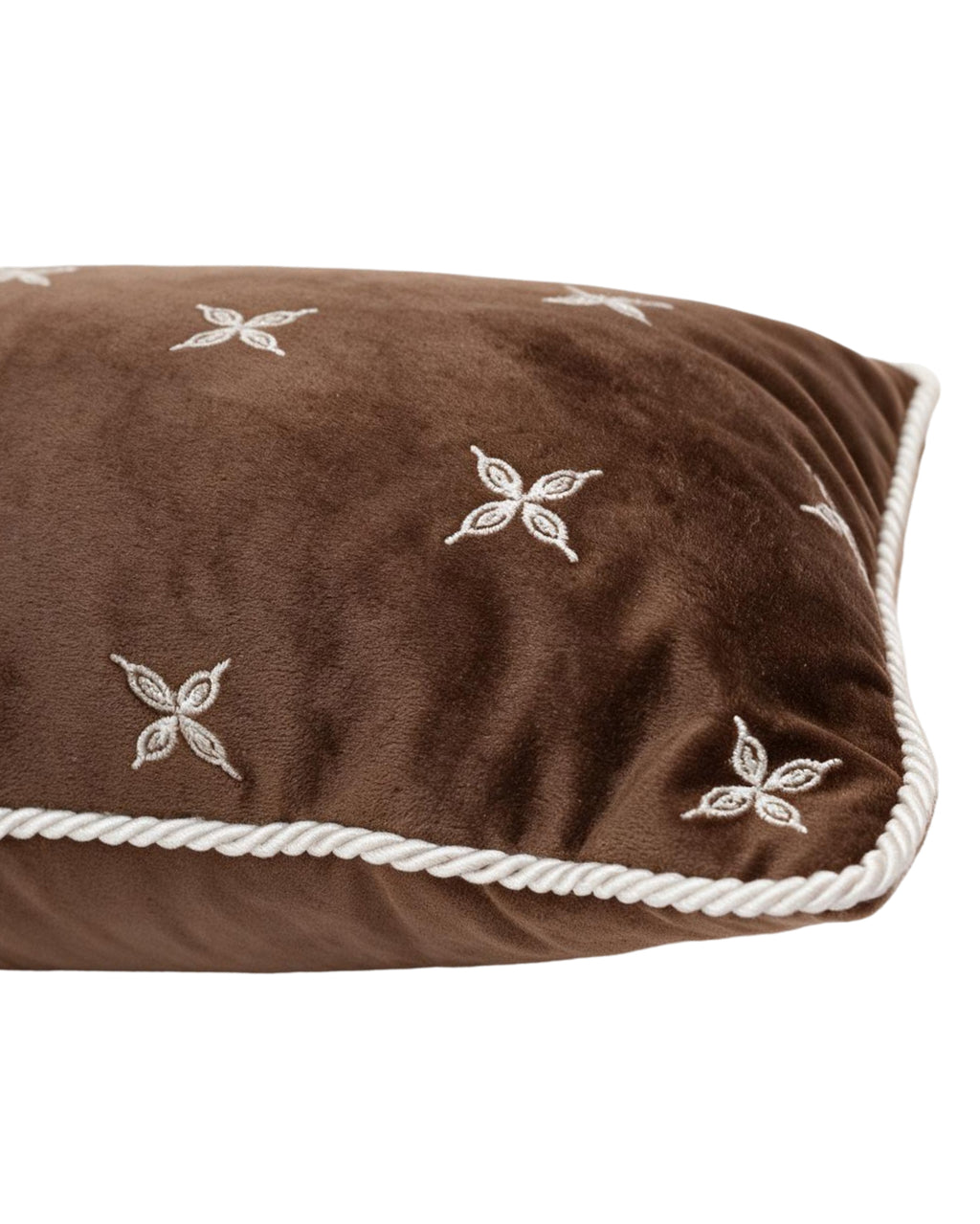4 Petal Flower Green Velvet Embroidered Cushion Cover