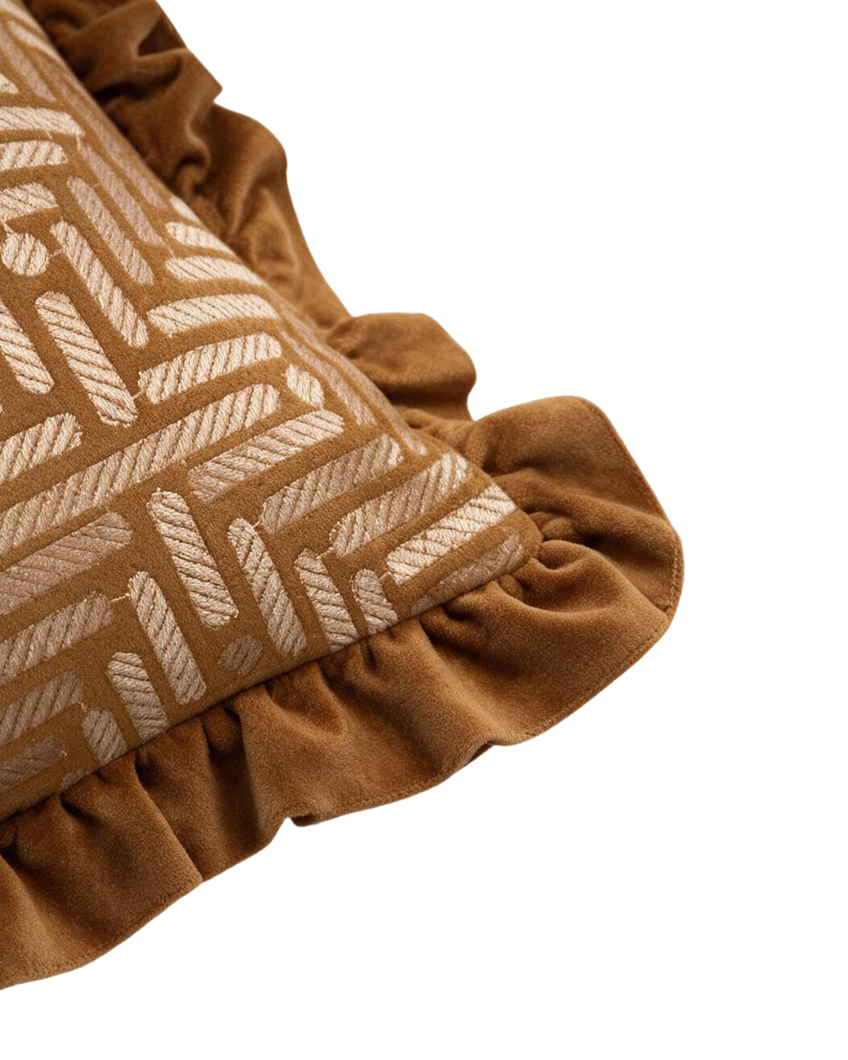 Texture Illusion Brown  Velvet Embroidered Cushion Cover